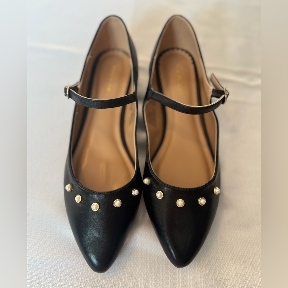 Draper James Pearl Stud Black Mary Jane Flats Size 9